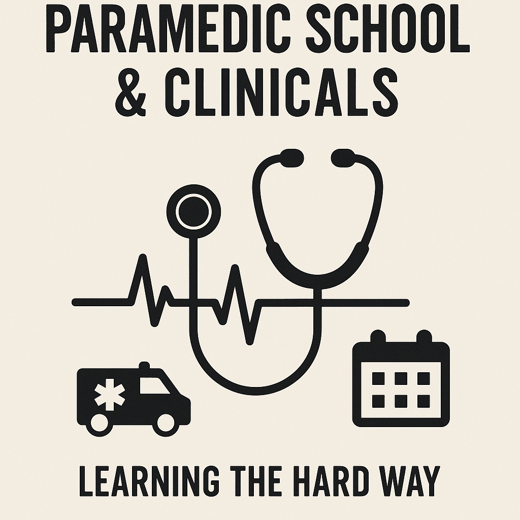 Minimalist graphic representing paramedic school and hospital clinical training, symbolizing learning emergency medicine the hard way