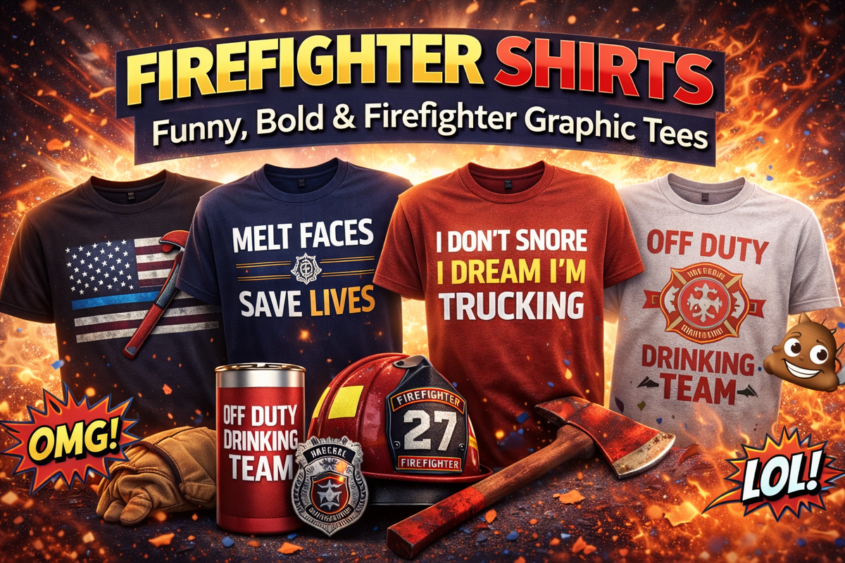 Firefighter graphic tees with funny, bold, and off-duty humor designs including firefighter apparel and novelty shirts from The Salty Medic