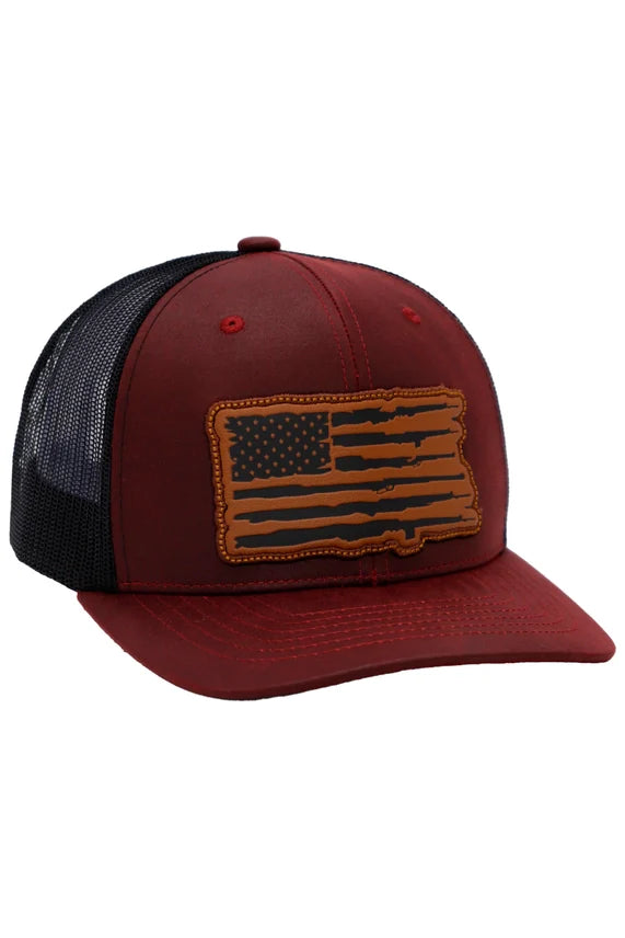 Rifle Stripe American Flag Faux Leather Trucker Hat – Snapback