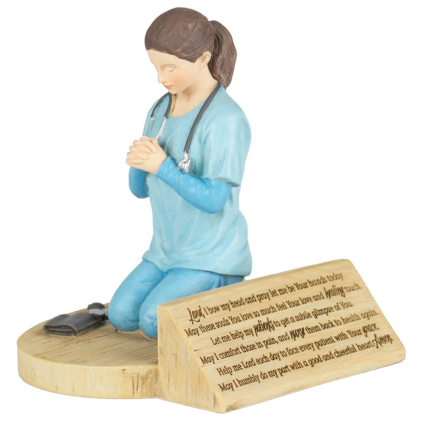 Nurse Prayer Figurine – Kneeling Nurse Faith & Healthcare Tribute Decor