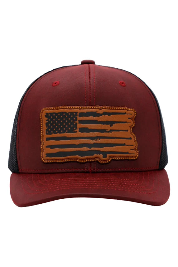 Rifle Stripe American Flag Faux Leather Trucker Hat – Snapback