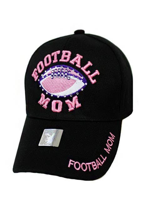 Football Mom rhinestone baseball cap with curved bill and Velcro back