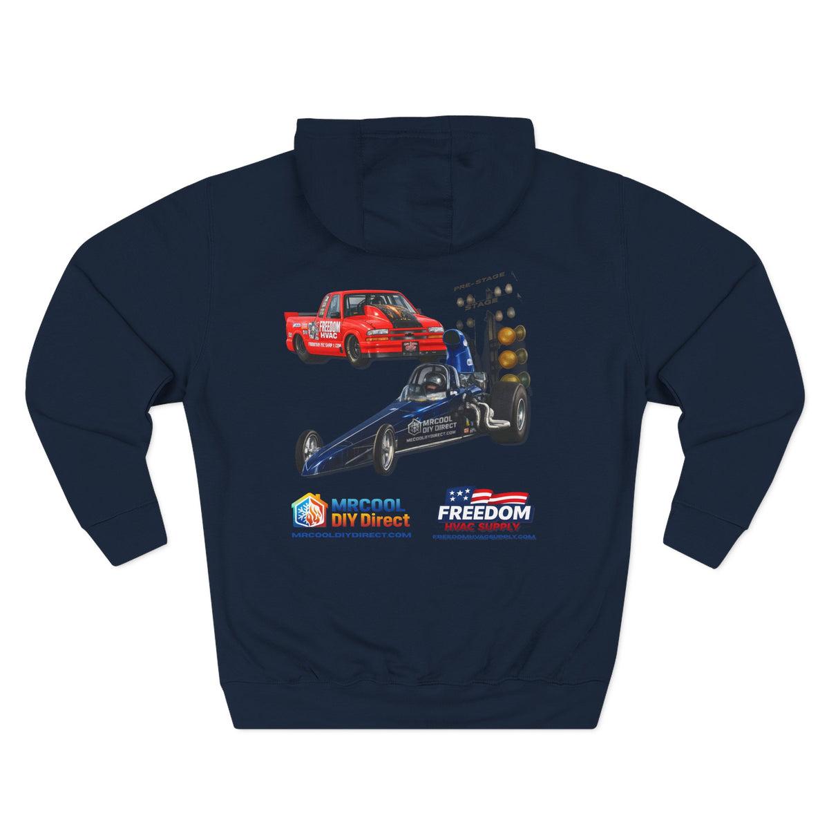 Drag Racing Hoodie — Three-Panel Fleece with Truck & Top Fuel Design