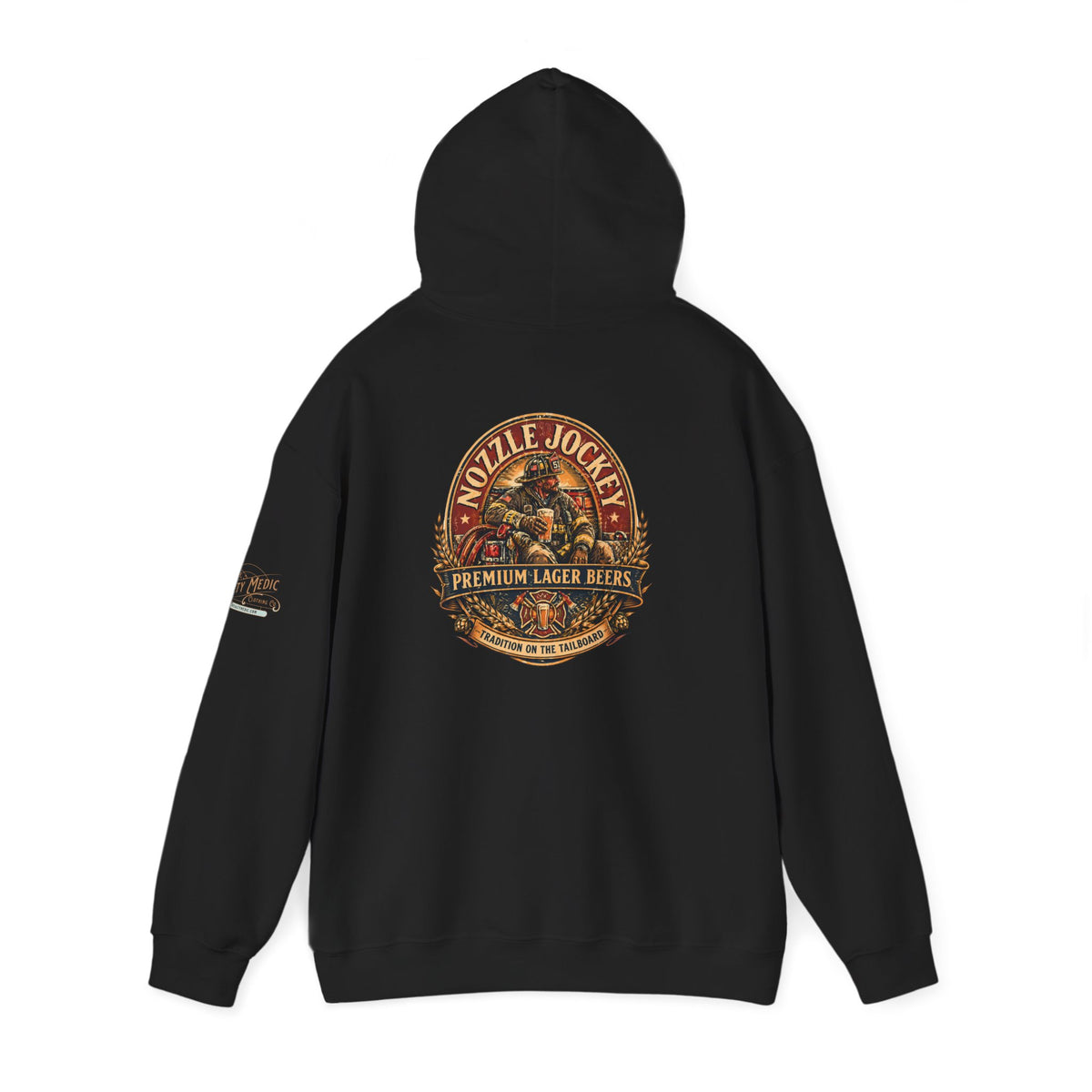 Nozzle Jockey Firefighter Beer Hoodie – Vintage Brewery Graphic Pullover Sweatshirt