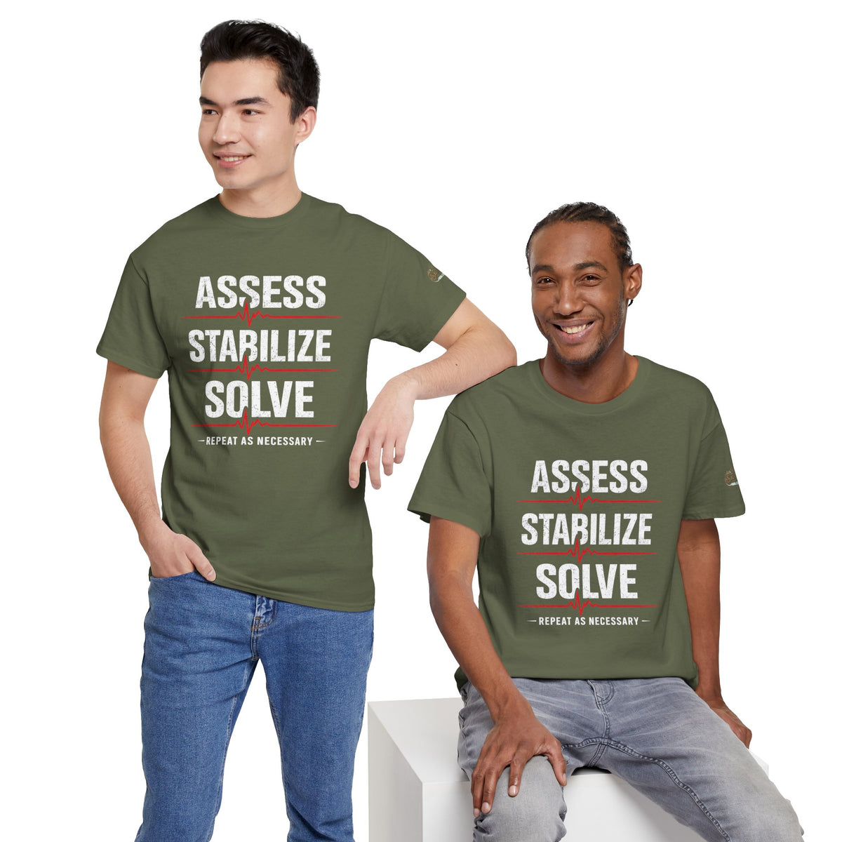 Assess Stabilize Solve EMS T-Shirt – Funny Paramedic & First Responder Tee | The Salty Medic