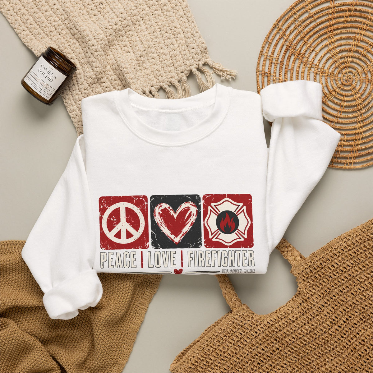 Peace Love Firefighter — Station Symbols Crewneck Sweatshirt