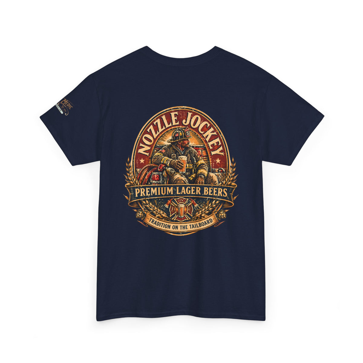 Nozzle Jockey Firefighter Beer T-Shirt – Vintage Premium Lager Brewery Graphic Tee