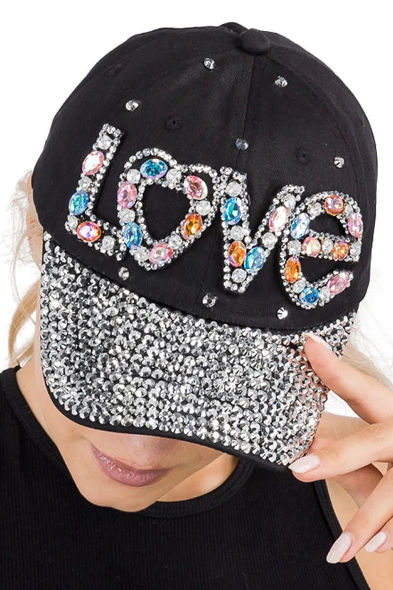 LOVE Rhinestone Denim Baseball Cap – Colorful Crystal Gems