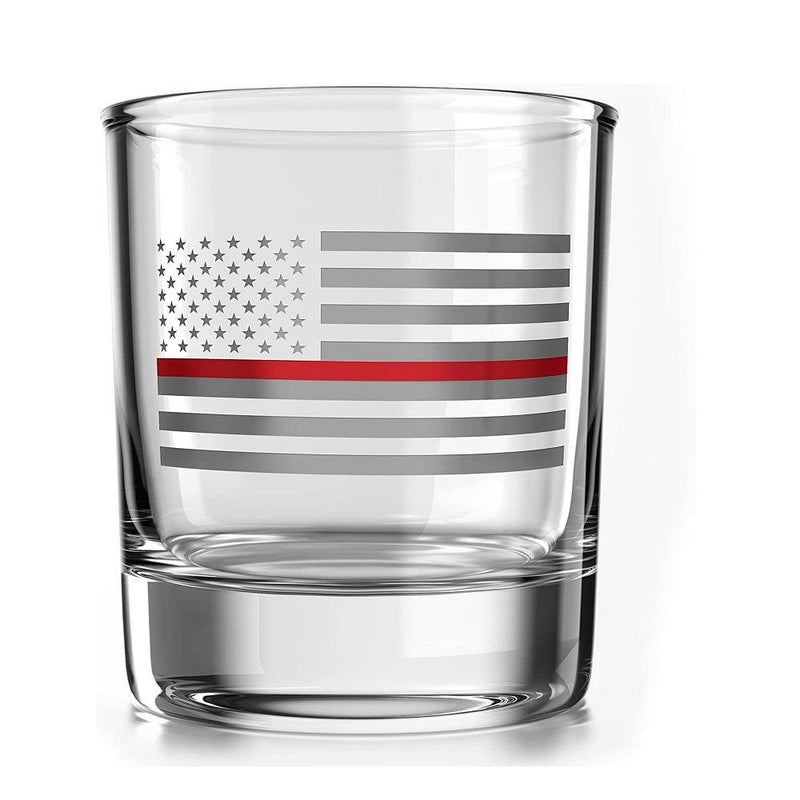 thin red line firefighter american flag whiskey glass made in usa