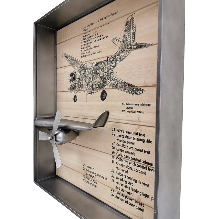 Metallic Vintage Airplane Wall Art with Clock – 3-Piece Aviation Wall Decor Set