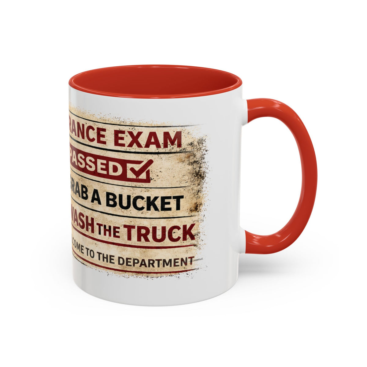 Firefighter Coffee Mug – Funny Fire Department Gift | “Entrance Exam: Passed, Grab a Bucket, Wash the Truck”