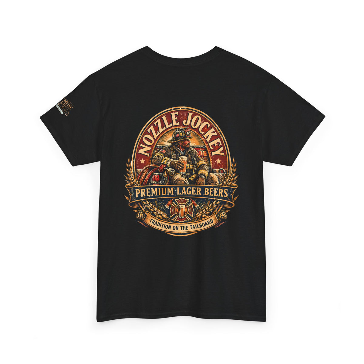 Nozzle Jockey Firefighter Beer T-Shirt – Vintage Premium Lager Brewery Graphic Tee