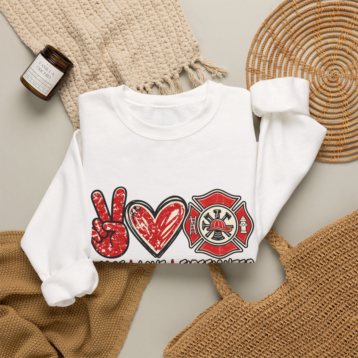 Peace Love Firefighter — Three Good Things Crewneck Sweatshirt