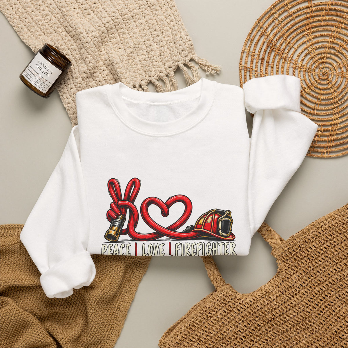 Peace Love Firefighter — Hose Story Crewneck Sweatshirt