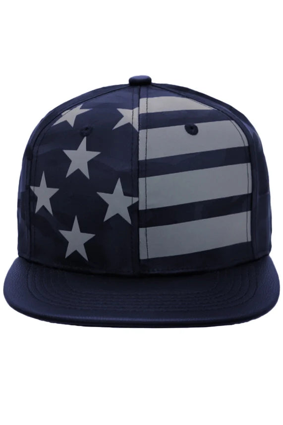 American Flag Camo Flat Brim Snapback Hat – PU Leather Bill