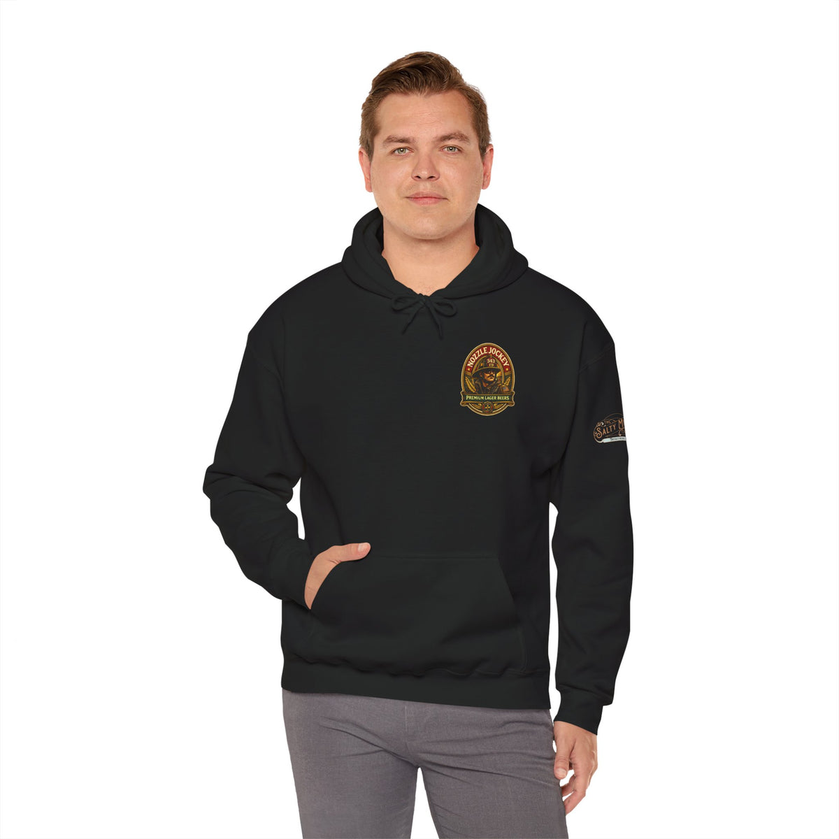 Nozzle Jockey Firefighter Beer Hoodie – Vintage Brewery Graphic Pullover Sweatshirt