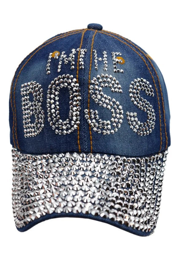 I’M THE BOSS Rhinestone Denim Baseball Cap – Bling Strap Back
