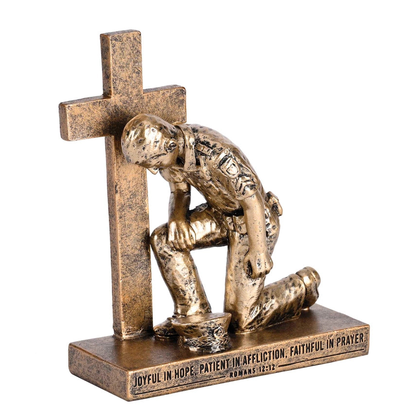 Kneeling Police Officer Cross Prayer Figurine – Bronze-Look Law Enforcement Faith Decor
