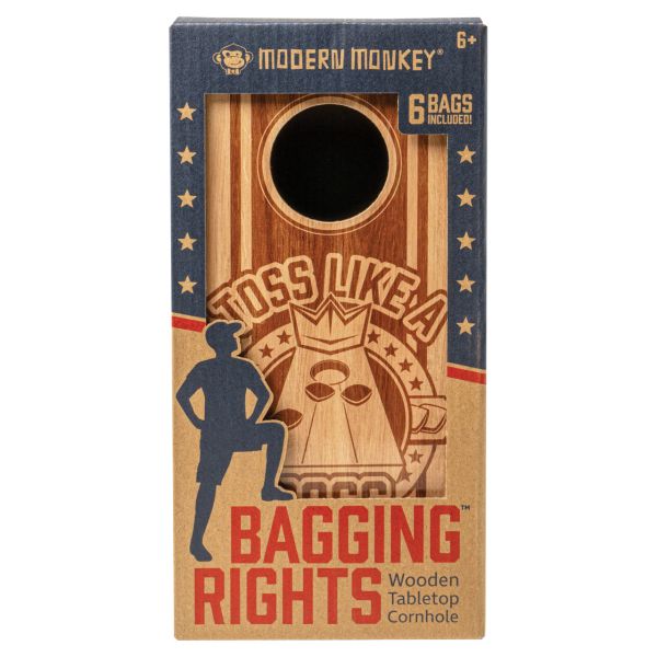 Modern Monkey “Bagging Rights” Wooden Tabletop Cornhole Game | Mini Bean Bag Toss