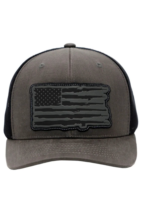 Rifle Stripe American Flag Faux Leather Trucker Hat – Snapback