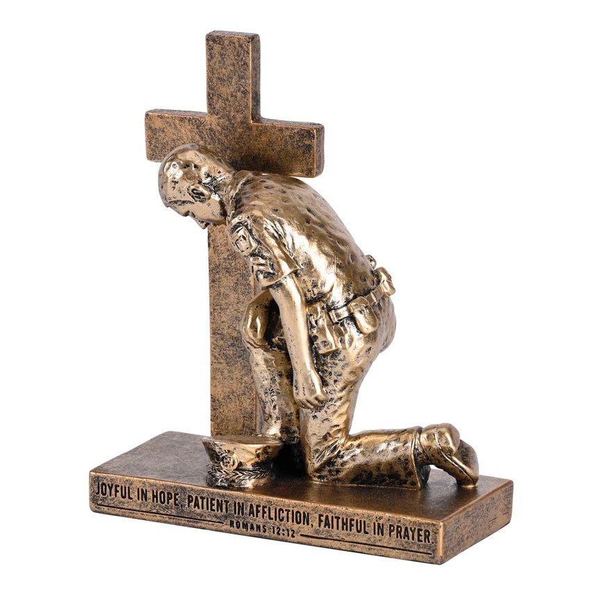 Kneeling Police Officer Cross Prayer Figurine – Bronze-Look Law Enforcement Faith Decor