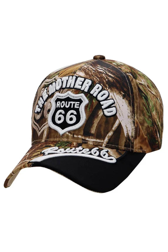 Route 66 Mother Road arc logo baseball cap with adjustable Velcro back