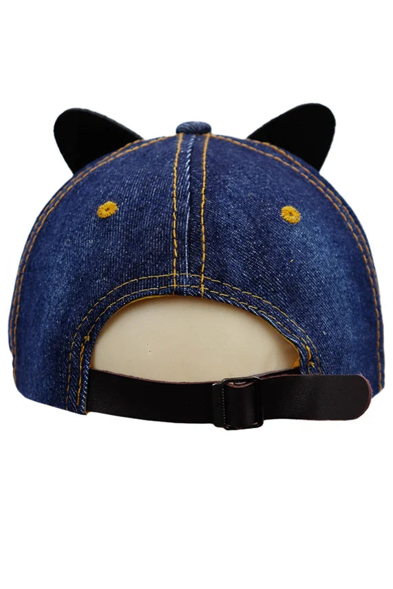 Kitty Cat Rhinestone Denim Baseball Cap – Ear & Whisker Design