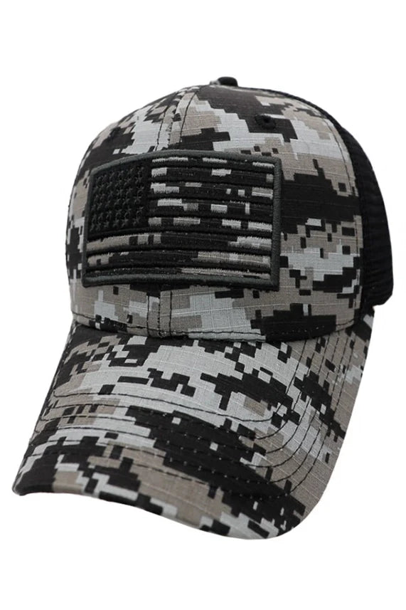 Digital Camo Ripstop Trucker Hat – Mesh Back American Flag