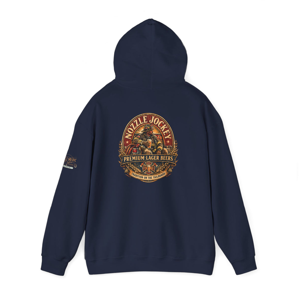 Nozzle Jockey Firefighter Beer Hoodie – Vintage Brewery Graphic Pullover Sweatshirt