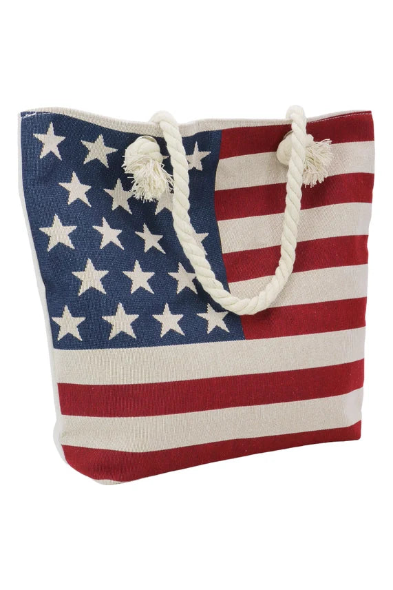 American Flag Canvas Tote Bag – Large Zippered Burlap Style