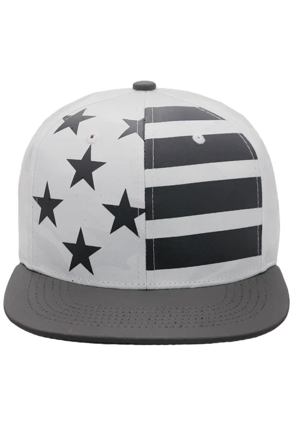 American Flag Camo Flat Brim Snapback Hat – PU Leather Bill