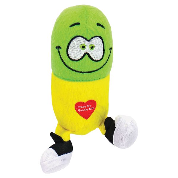 Close-up of Happy Pill Plush Toy – colorful laughing stress relief gift for nurses, EMTs, doctors, and healthcare workers from The Salty Medic