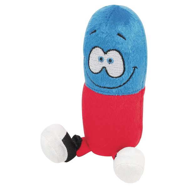 Display box of Happy Pill Plush Toys in assorted colors – fun medical gag gift and stress reliever for hospitals, EMS stations, and nursing staff