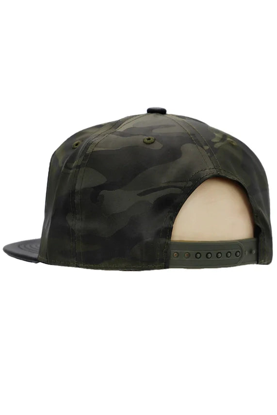 American Flag Camo Flat Brim Snapback Hat – PU Leather Bill
