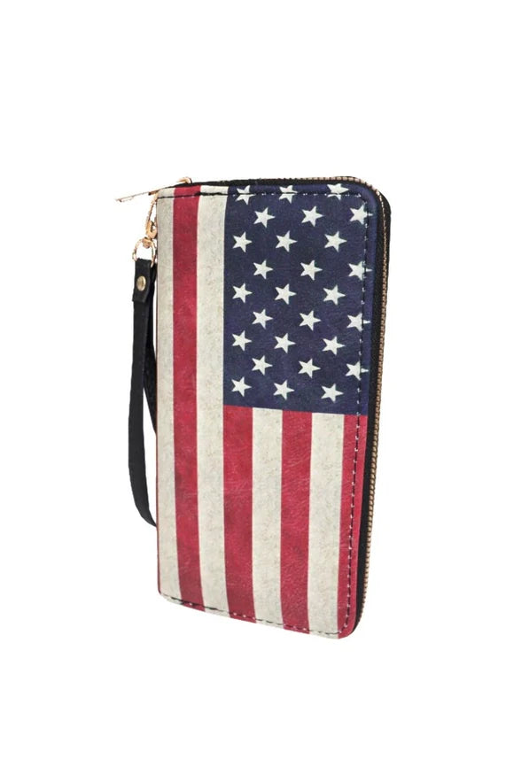 Vintage American Flag Continental Wallet Set – Leather Trim
