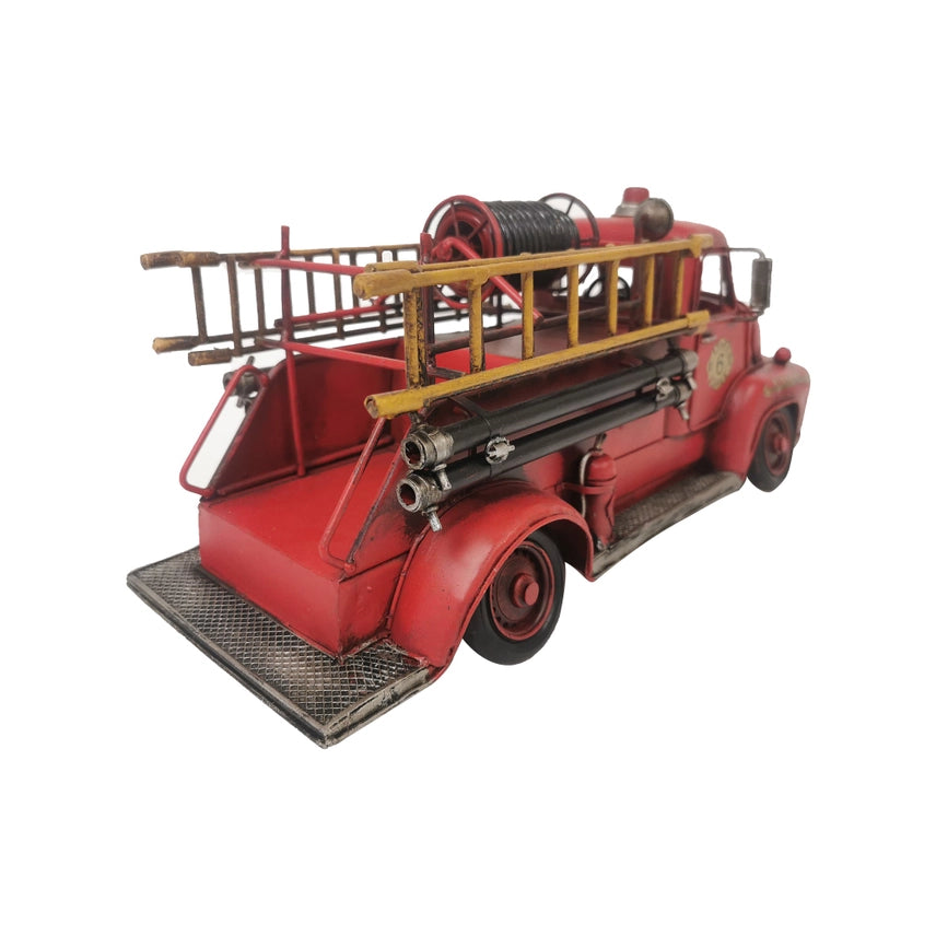 Handcrafted Vintage Fire Truck Metal Model – Rustic Firefighter Desk & Office Decor