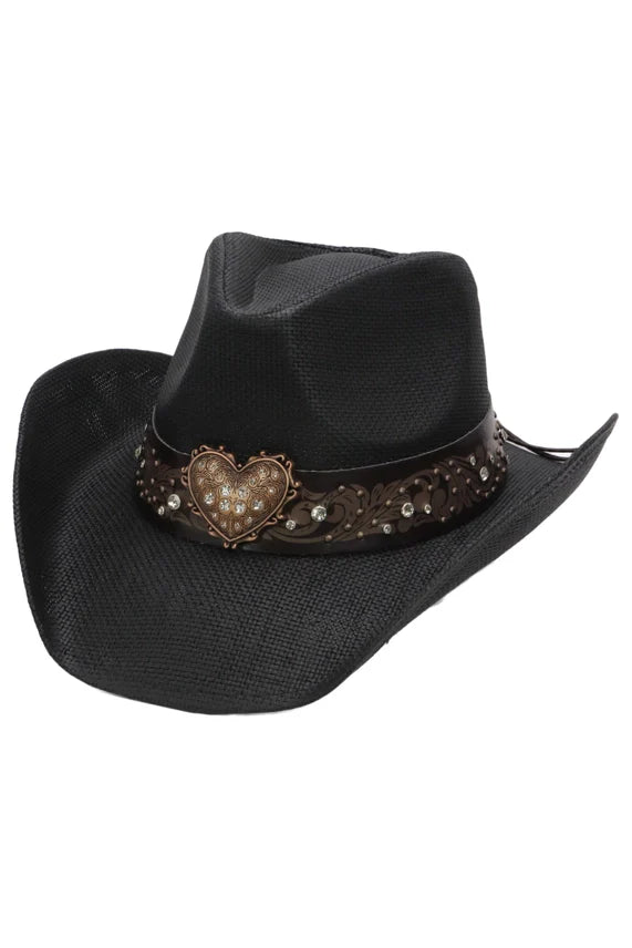 Heart Bling Ombre Straw Cowboy Hat – Rhinestone Belt Trim