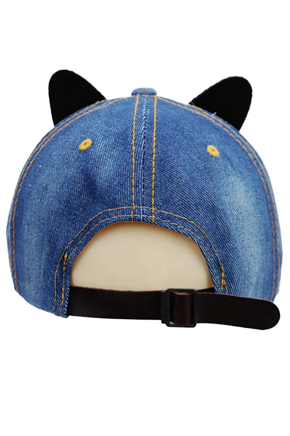 Kitty Cat Rhinestone Denim Baseball Cap – Ear & Whisker Design