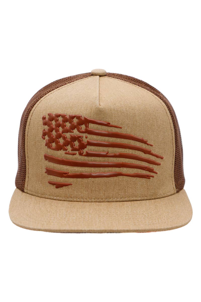 Distressed American Flag Flat Bill Trucker Hat – Snapback Mesh Cap