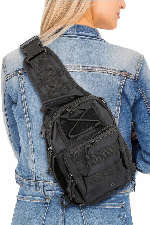 Solid tactical utility heavy duty sling bag with MOLLE webbing