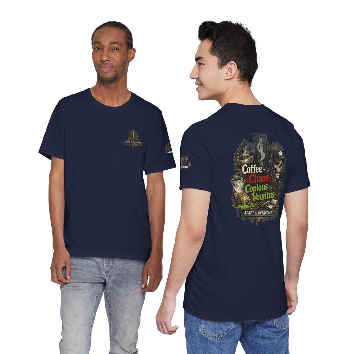 Coffee, Chaos & Copious Vomitus EMS T-Shirt | Dark Humor First Responder Tee