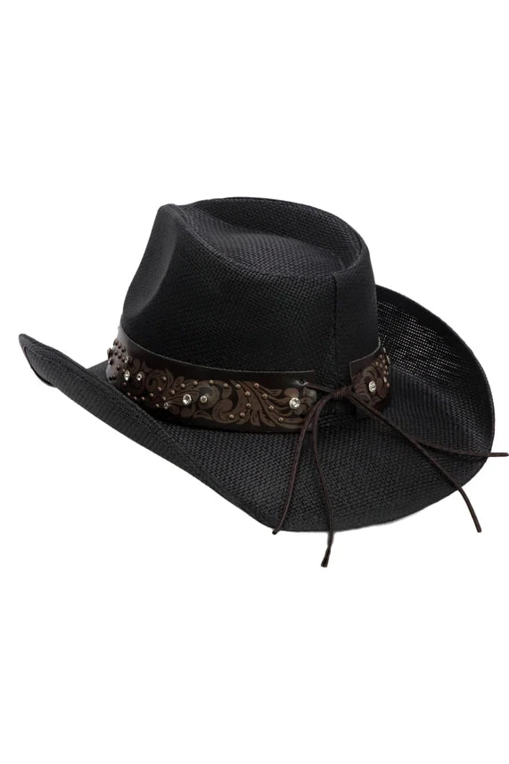 Heart Bling Ombre Straw Cowboy Hat – Rhinestone Belt Trim
