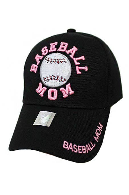 Baseball Mom rhinestone baseball cap with curved bill and Velcro back