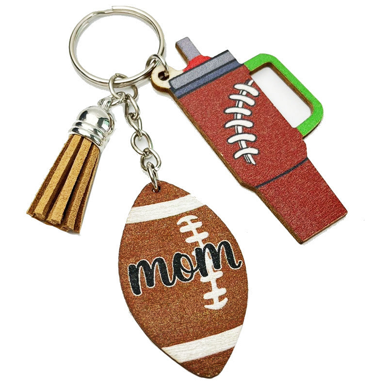 Football Sport-Mom Mini-Tumbler Wooden Keychains — Team Packs — supplier-provided product image