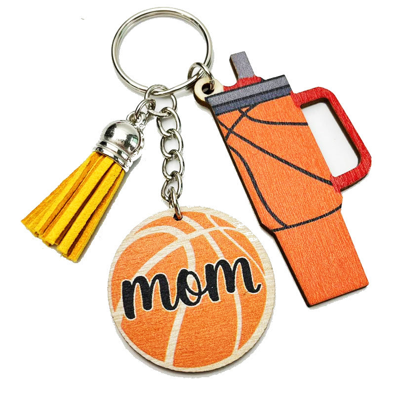 Basketball Sport-Mom Mini-Tumbler Wooden Keychains — Team Packs — supplier-provided product image