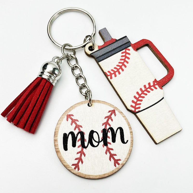 Baseball Sport-Mom Mini-Tumbler Wooden Keychains — Team Packs — supplier-provided product image