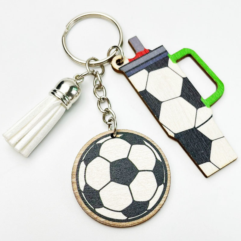 Soccer Sport-Mom Mini-Tumbler Wooden Keychains — Team Packs — supplier-provided product image