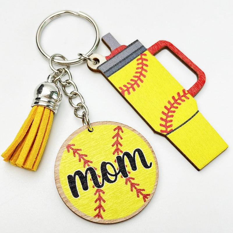 Softball Sport-Mom Mini-Tumbler Wooden Keychains — Team Packs — supplier-provided product image