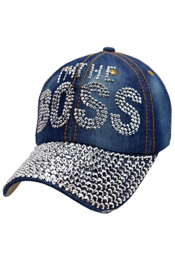 I’M THE BOSS Rhinestone Denim Baseball Cap – Bling Strap Back