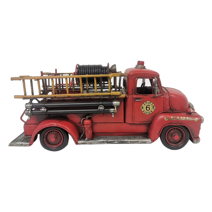 Handcrafted Vintage Fire Truck Metal Model – Rustic Firefighter Desk & Office Decor